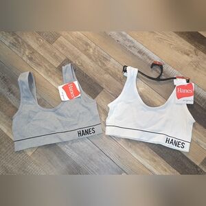Hanes Women's Racerback Sport Bras 2 Pack Gray + White Size 36 - Medium NWT